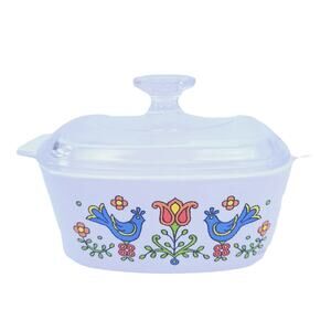VTG Corningware Country Festival Casserole Dish 1975 Vintage Blue Bird 1.5 Qt
